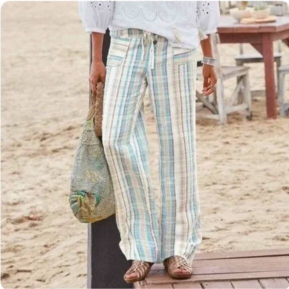 Sundance Pants - Sundance Gigi Pants - Striped Women's Straight Leg - Blue, Peach, Cream, NWOT, M